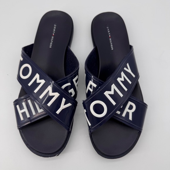 Tommy Hilfiger Shoes - Tommy Hilfiger Women's Navy Blue Logo Slide Sandals 10M‎ Summer Beach Basic
